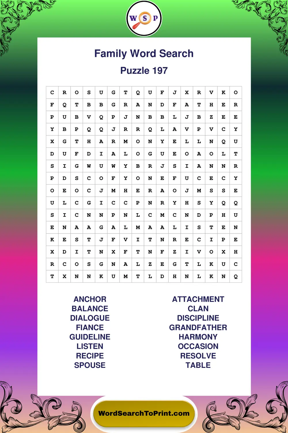 Family Word Search Puzzle 197