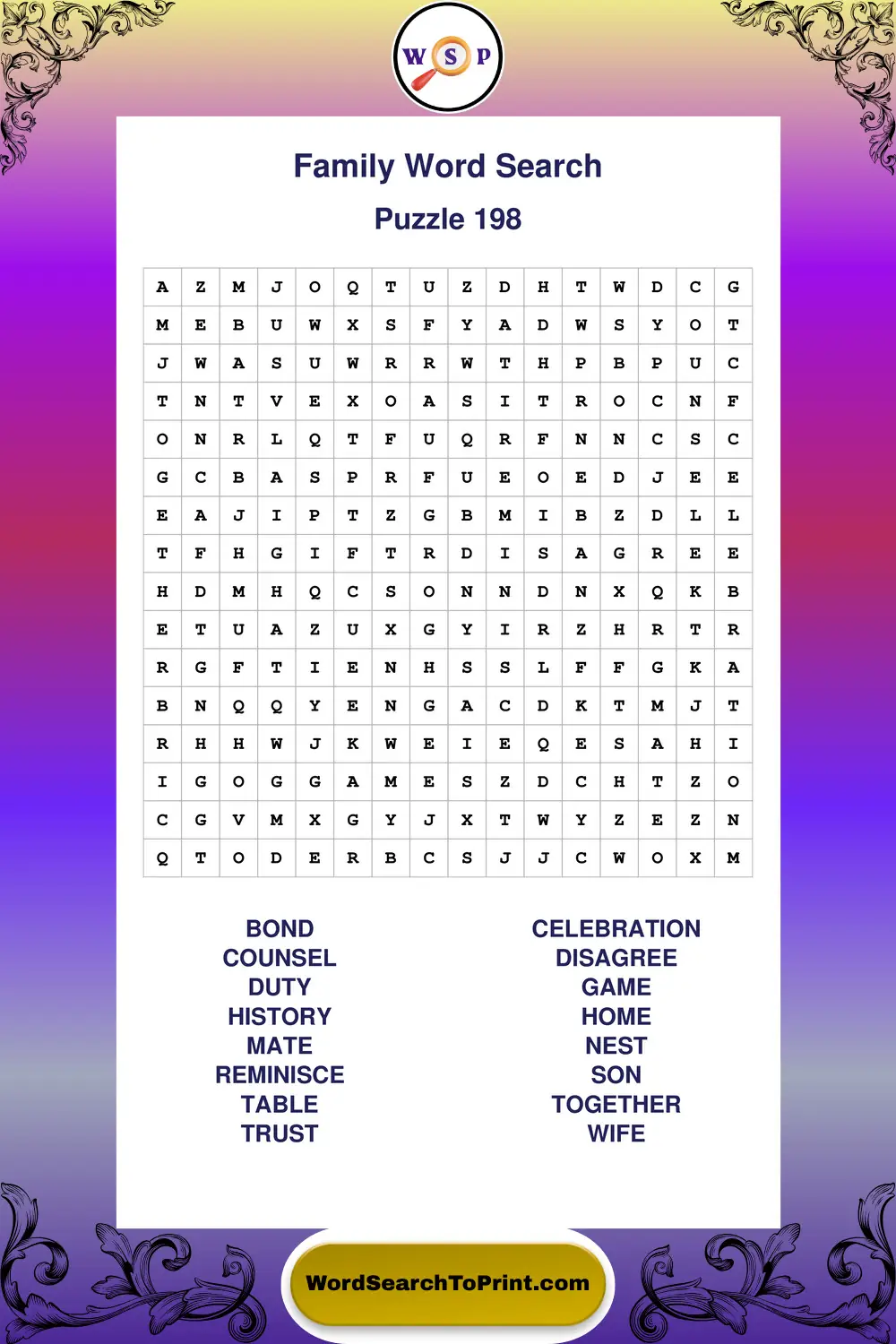 Family Word Search Puzzle 198