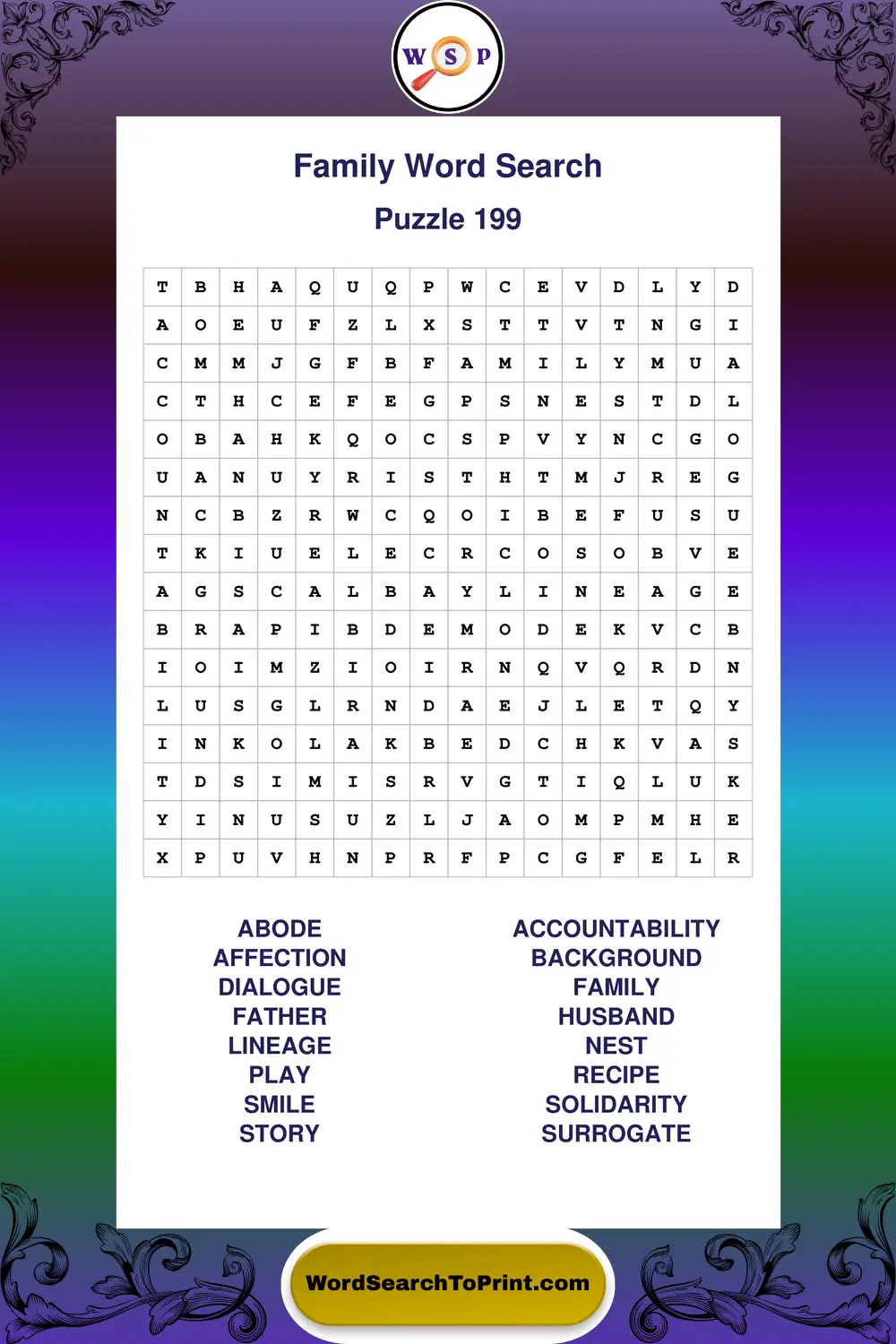 Family Word Search Puzzle 199