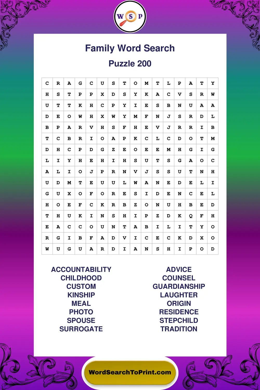 Family Word Search Puzzle 200