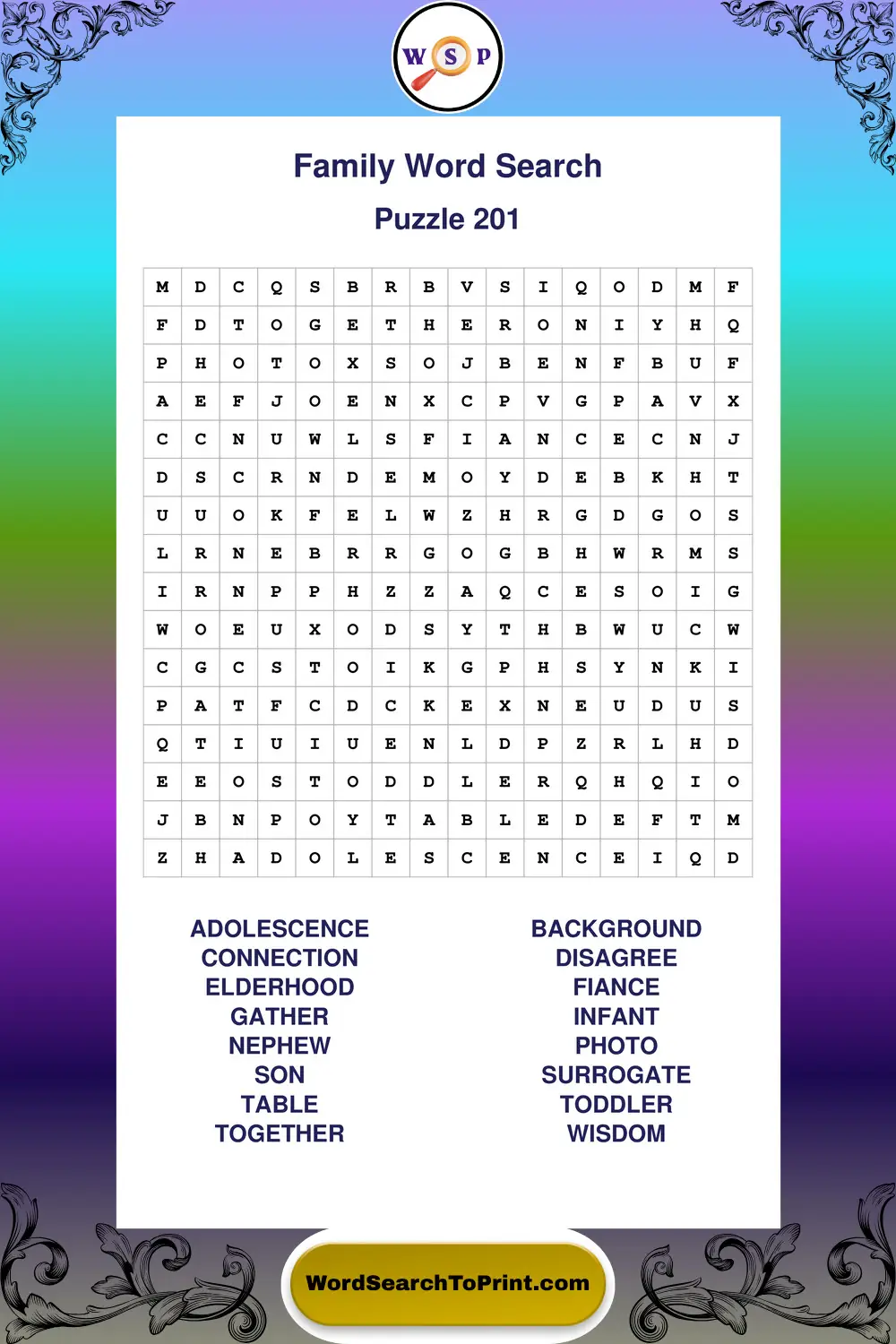 Family Word Search Puzzle 201