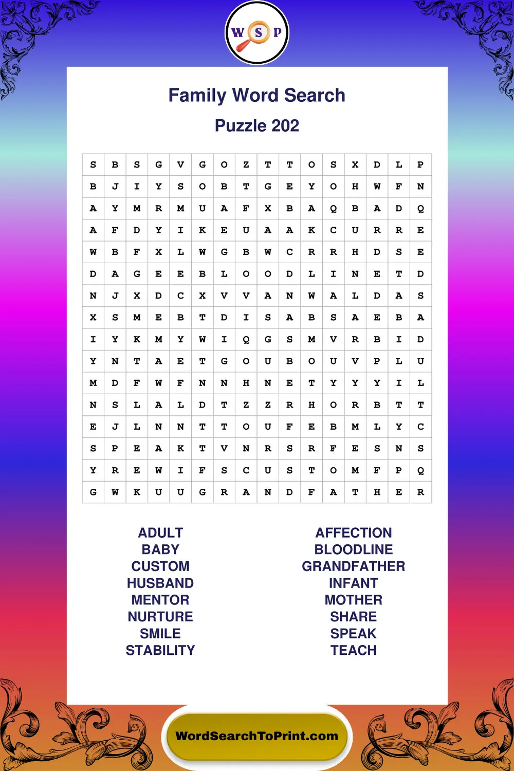 Family Word Search Puzzle 202