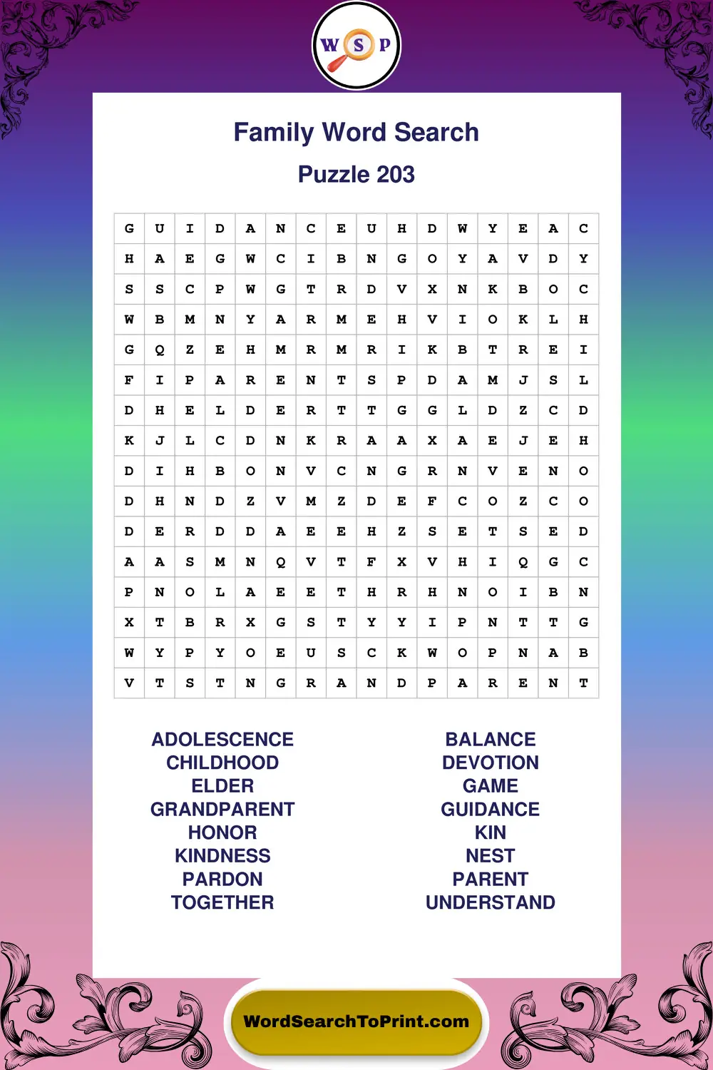 Family Word Search Puzzle 203