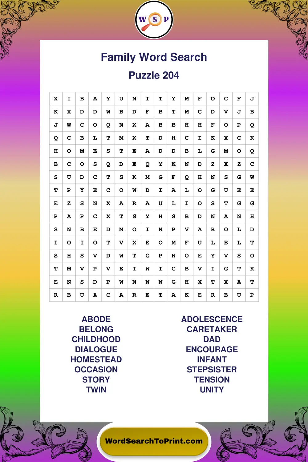 Family Word Search Puzzle 204