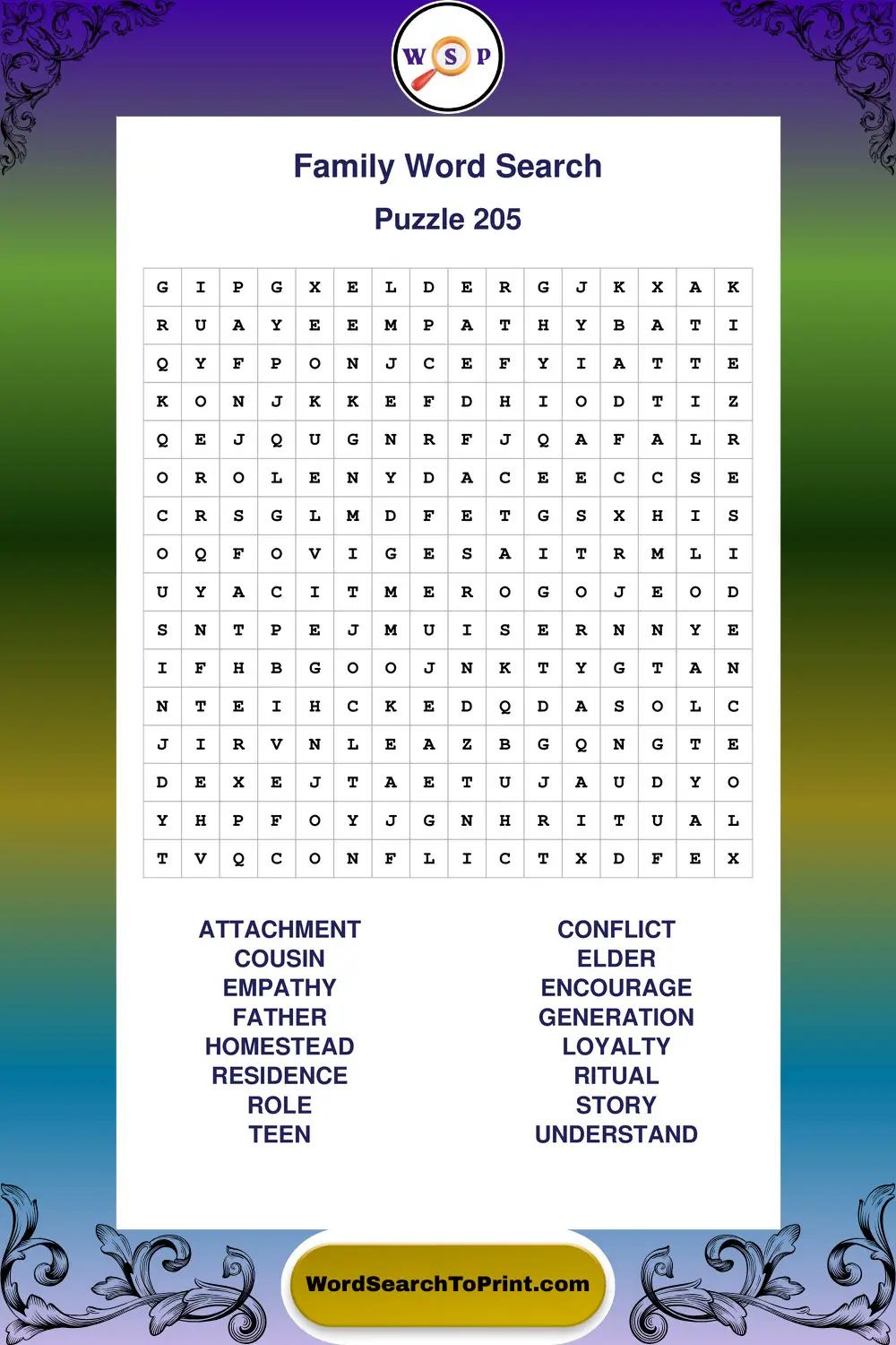 Family Word Search Puzzle 205