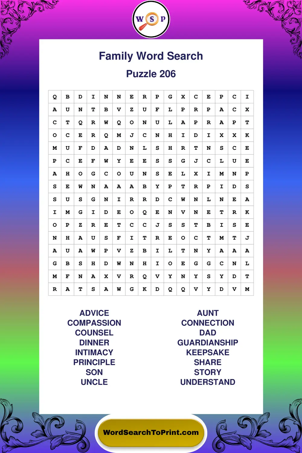 Family Word Search Puzzle 206