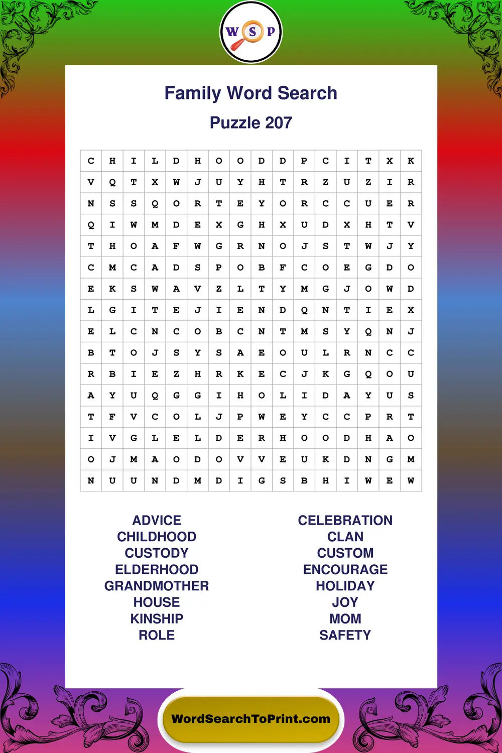 Family Word Search Puzzle 207