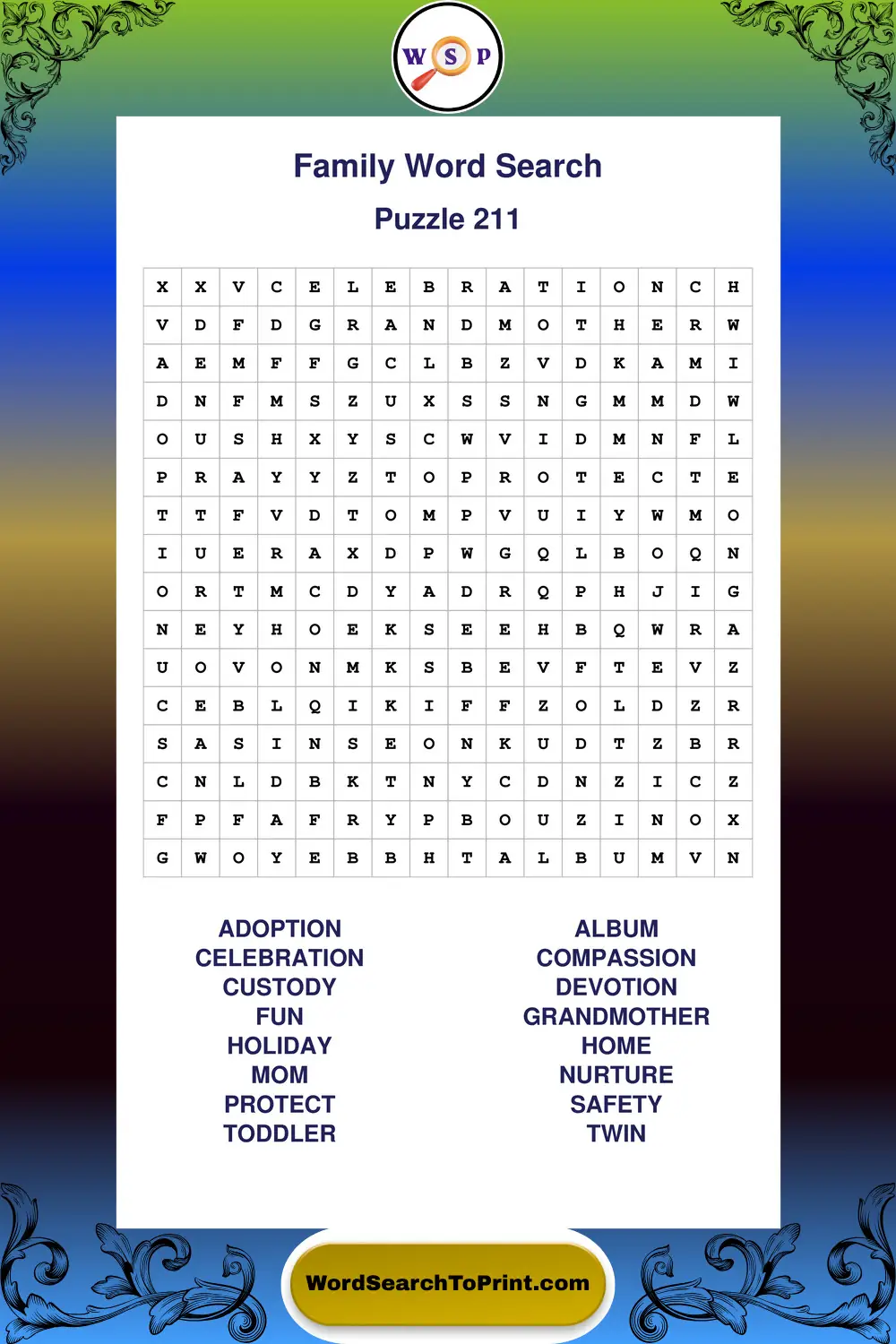 Family Word Search Puzzle 211