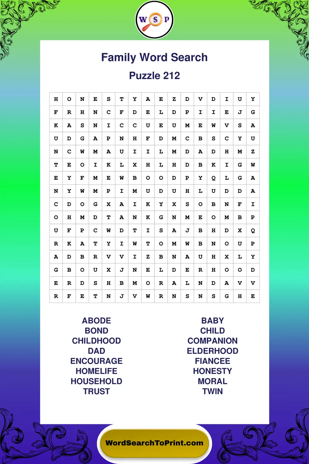 Family Word Search Puzzle 212