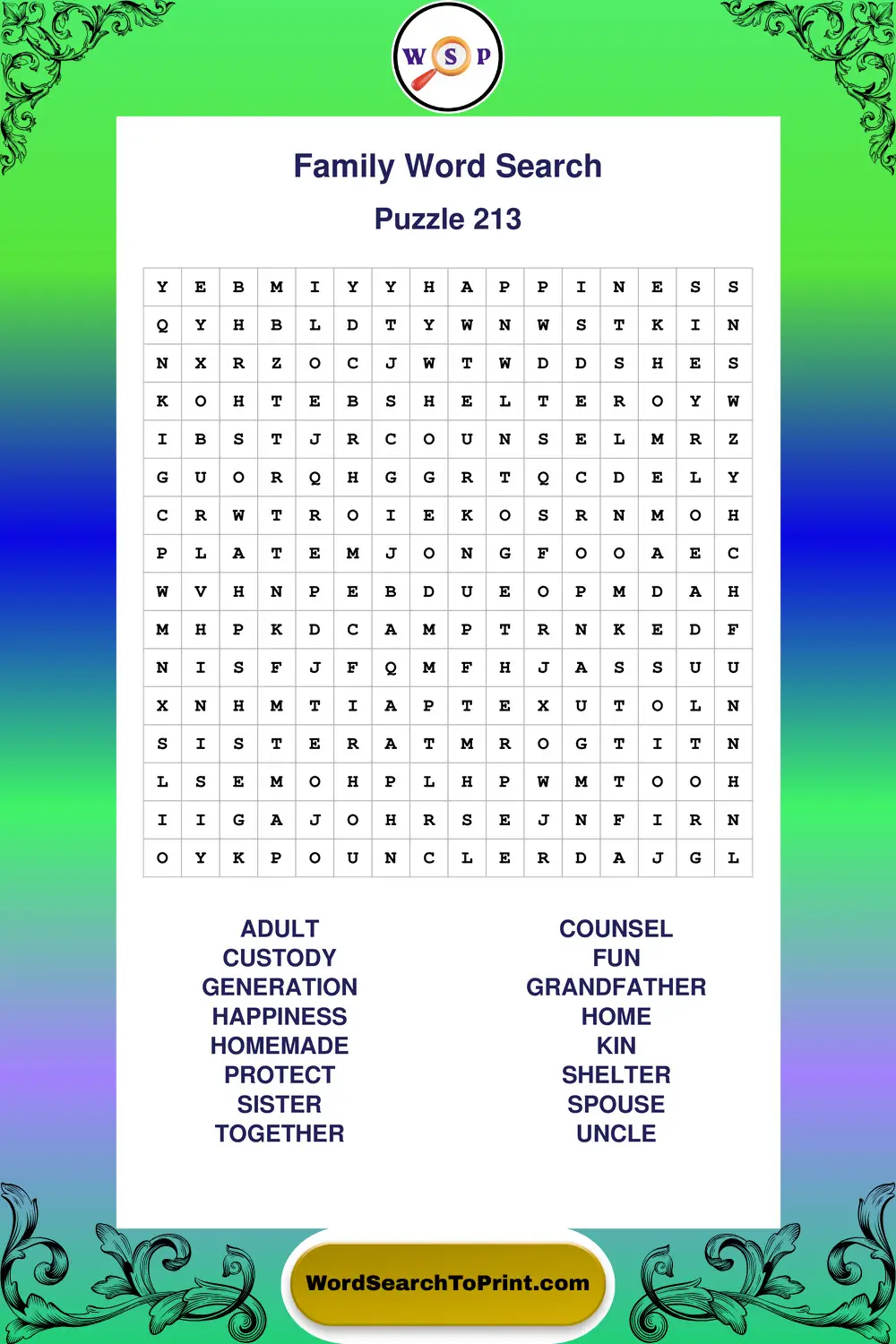 Family Word Search Puzzle 213