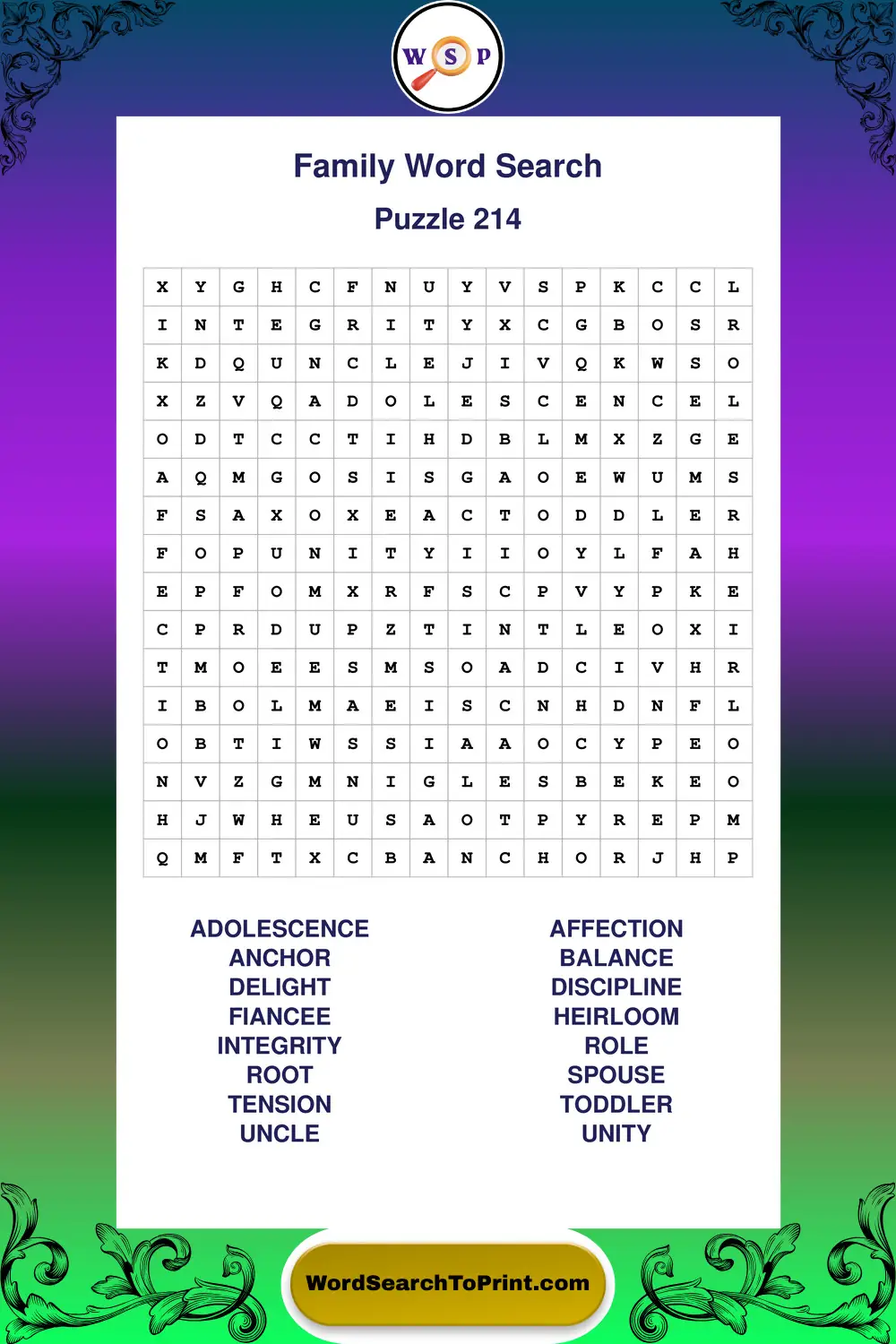 Family Word Search Puzzle 214