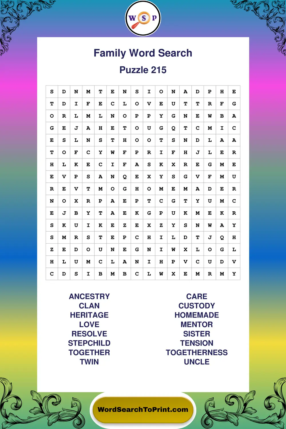 Family Word Search Puzzle 215