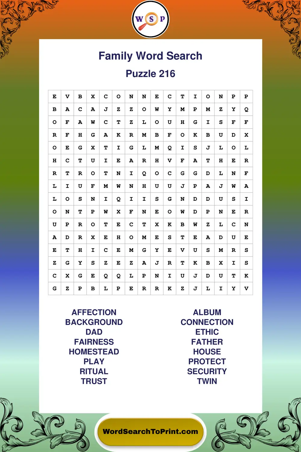 Family Word Search Puzzle 216