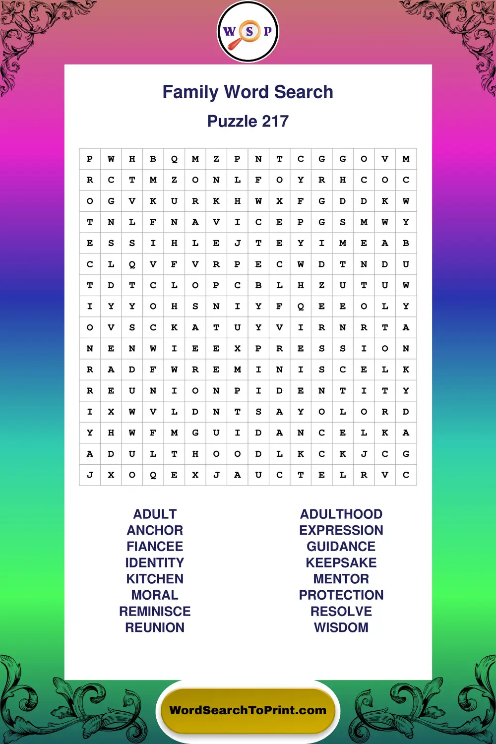 Family Word Search Puzzle 217