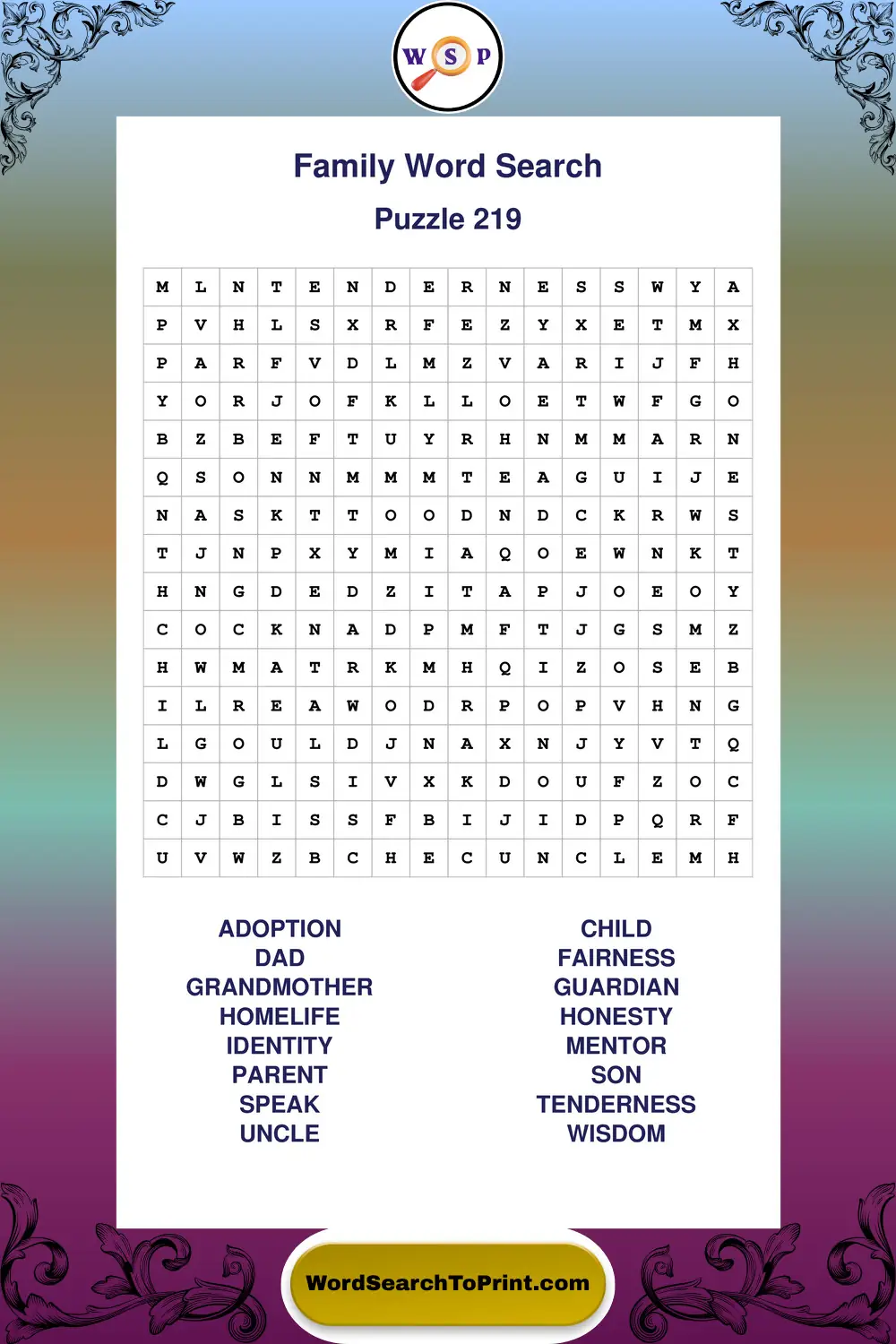 Family Word Search Puzzle 219