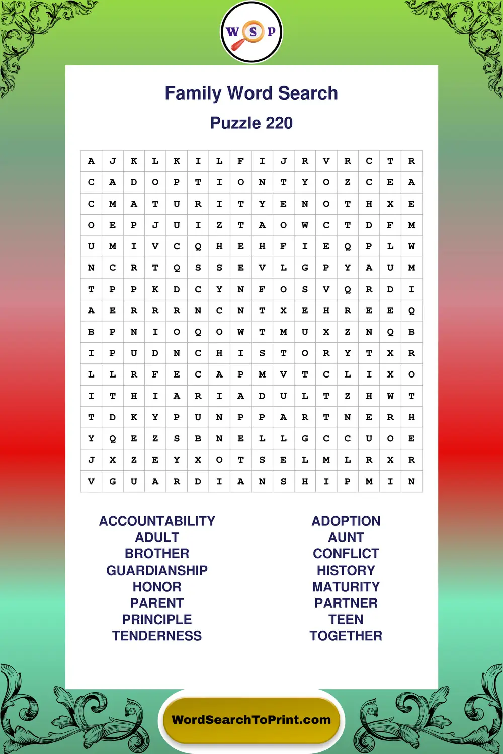 Family Word Search Puzzle 220