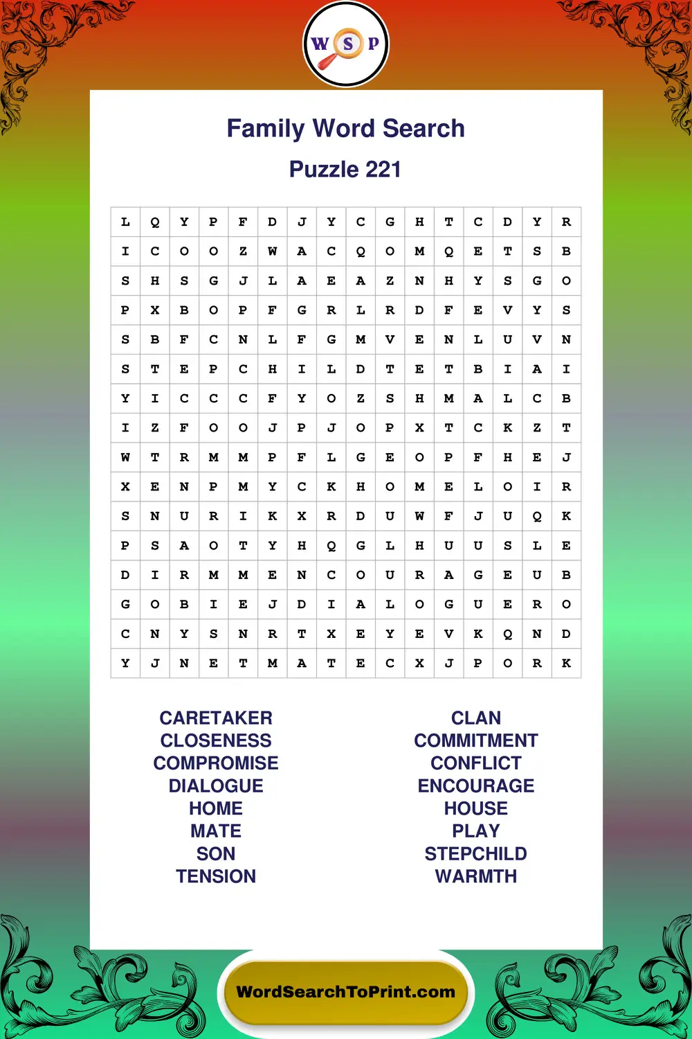 Family Word Search Puzzle 221
