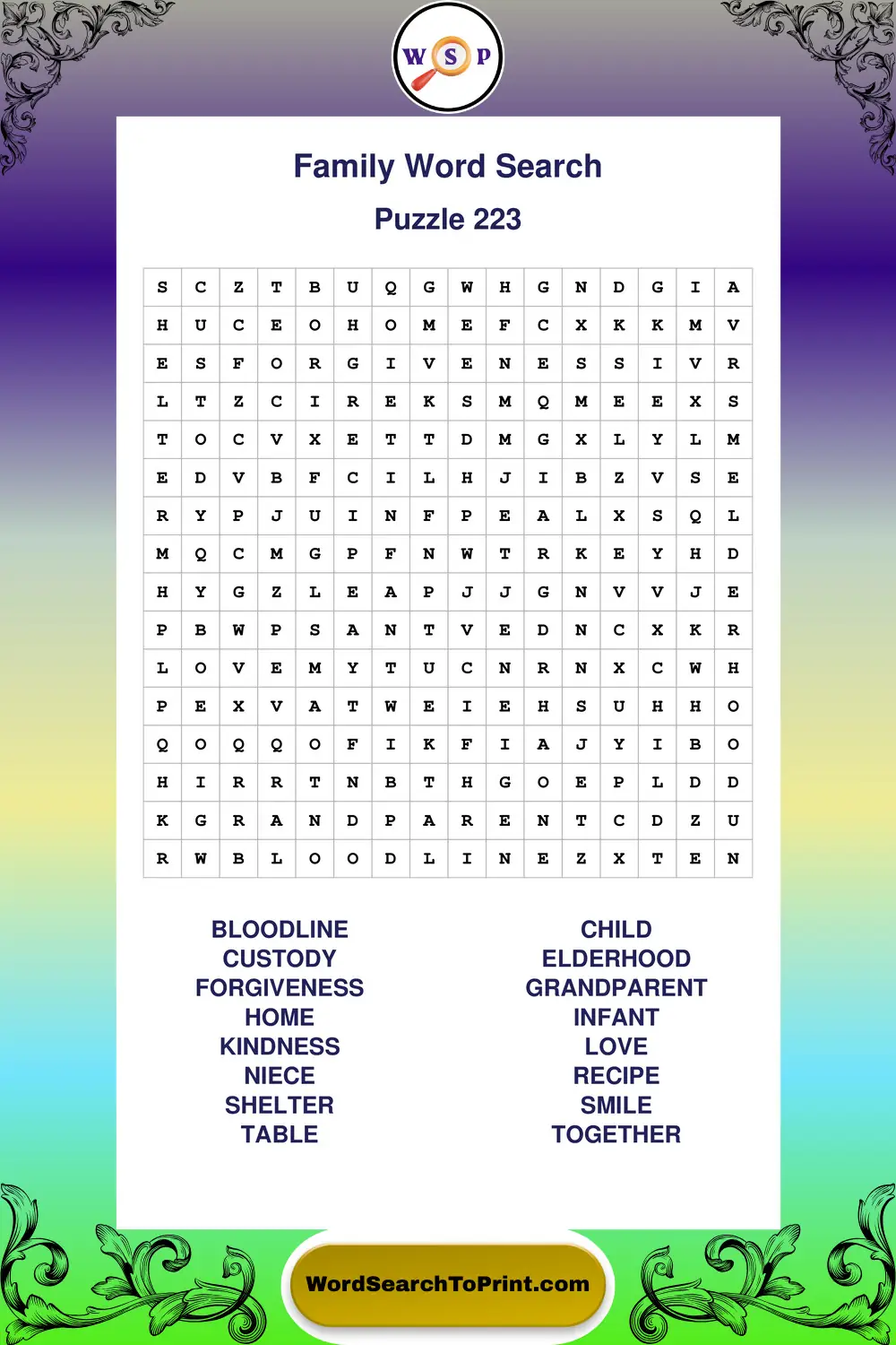 Family Word Search Puzzle 223