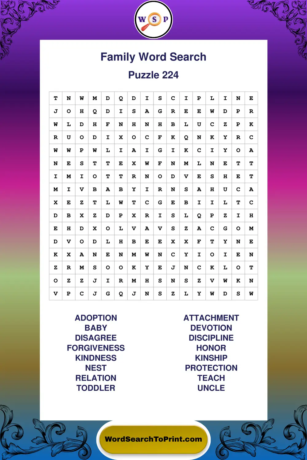 Family Word Search Puzzle 224