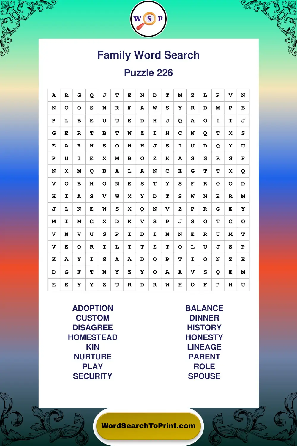 Family Word Search Puzzle 226