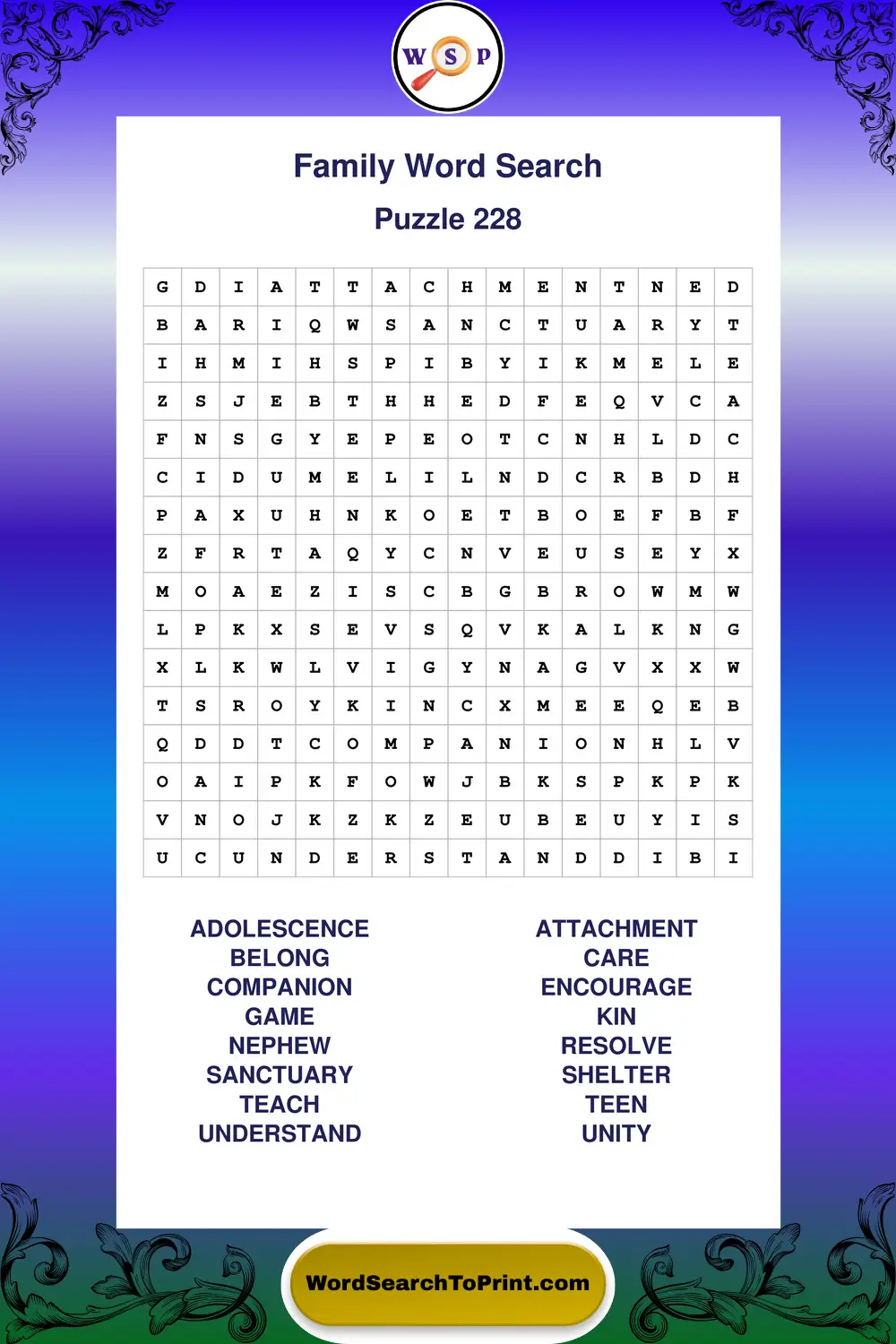 Family Word Search Puzzle 228