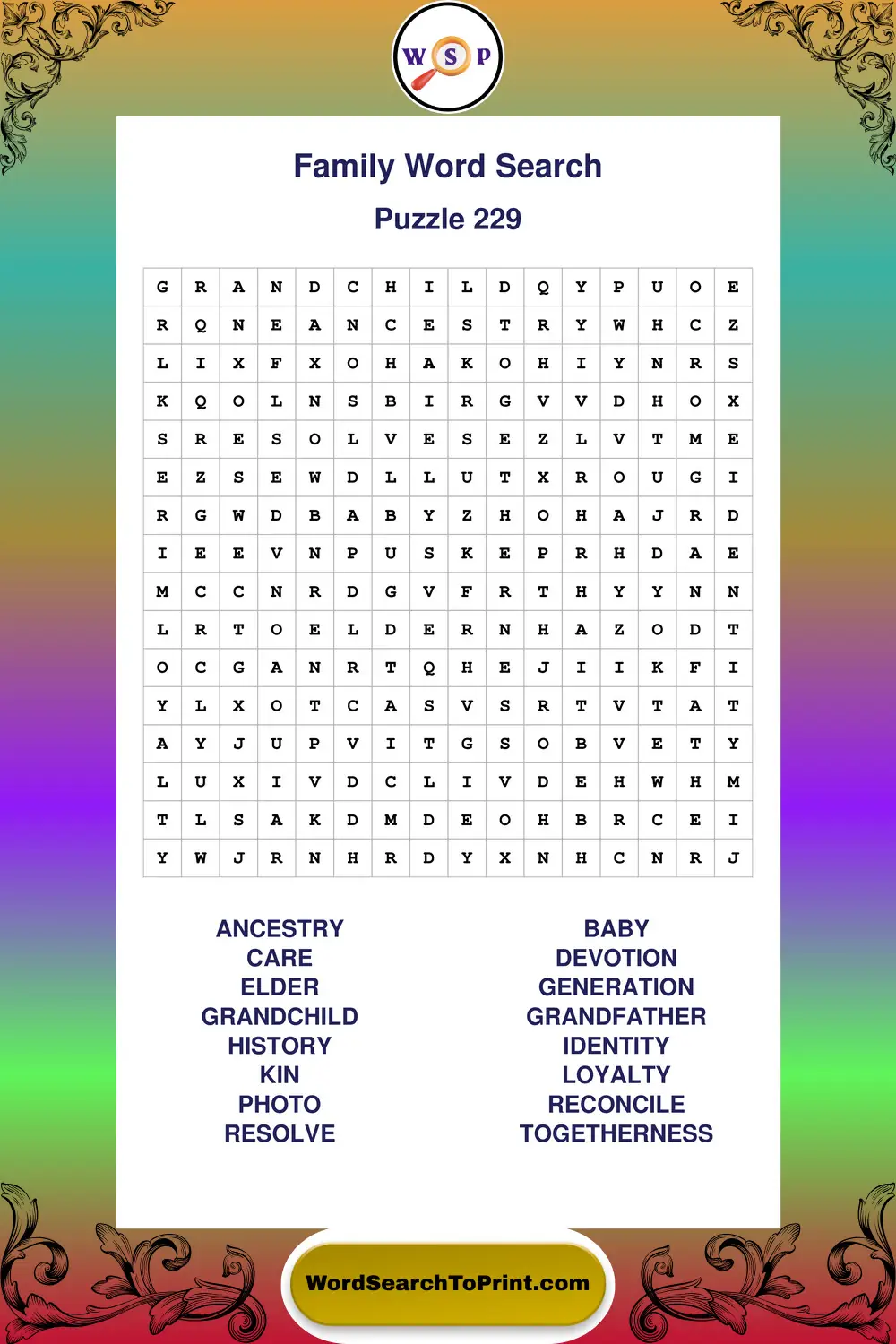 Family Word Search Puzzle 229
