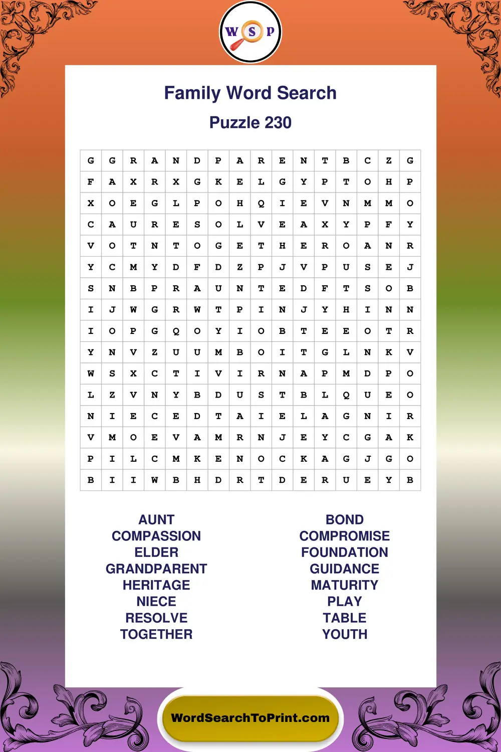 Family Word Search Puzzle 230