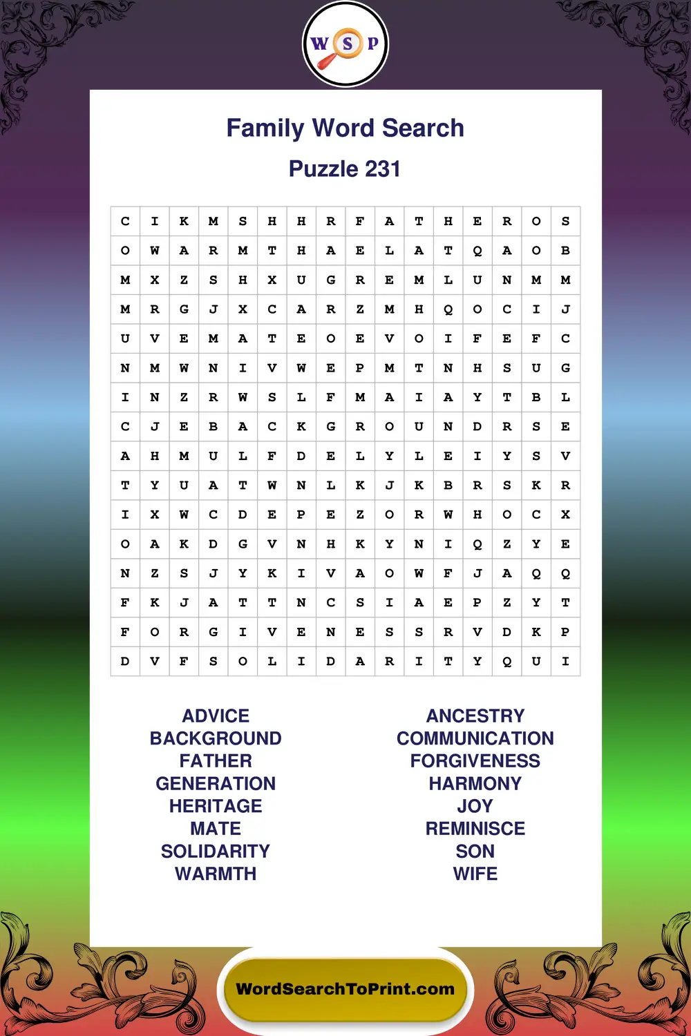 Family Word Search Puzzle 231