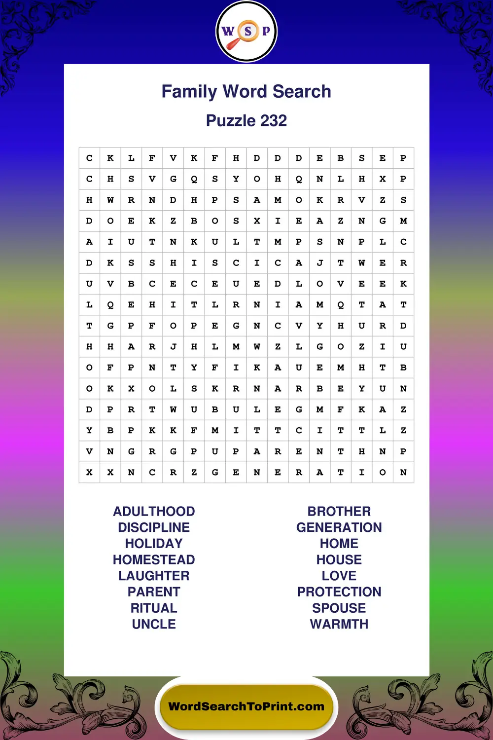 Family Word Search Puzzle 232