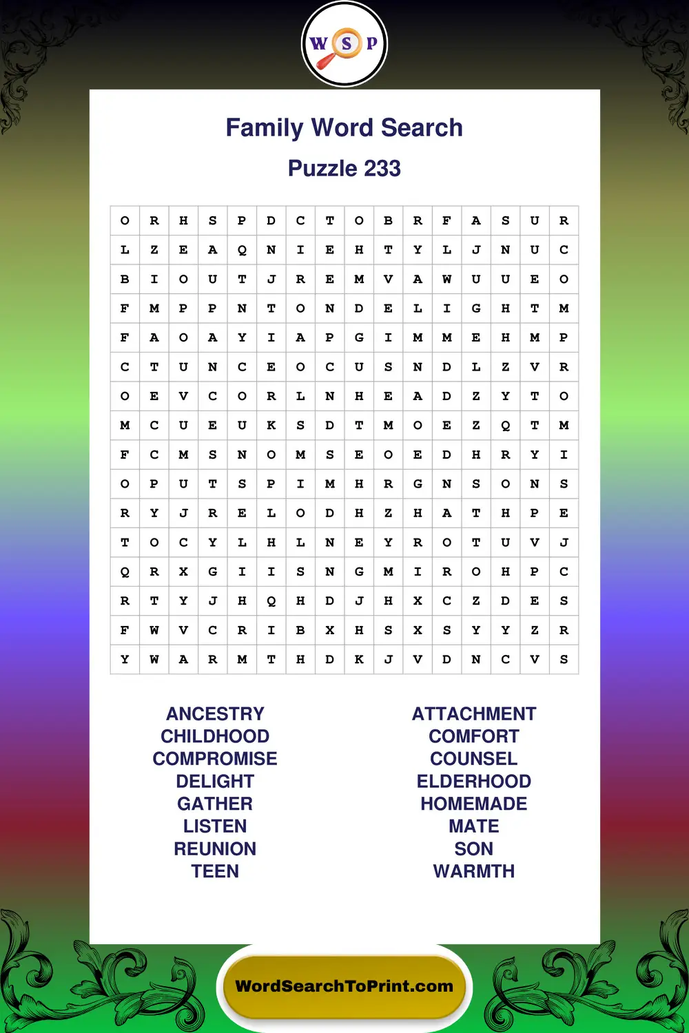 Family Word Search Puzzle 233