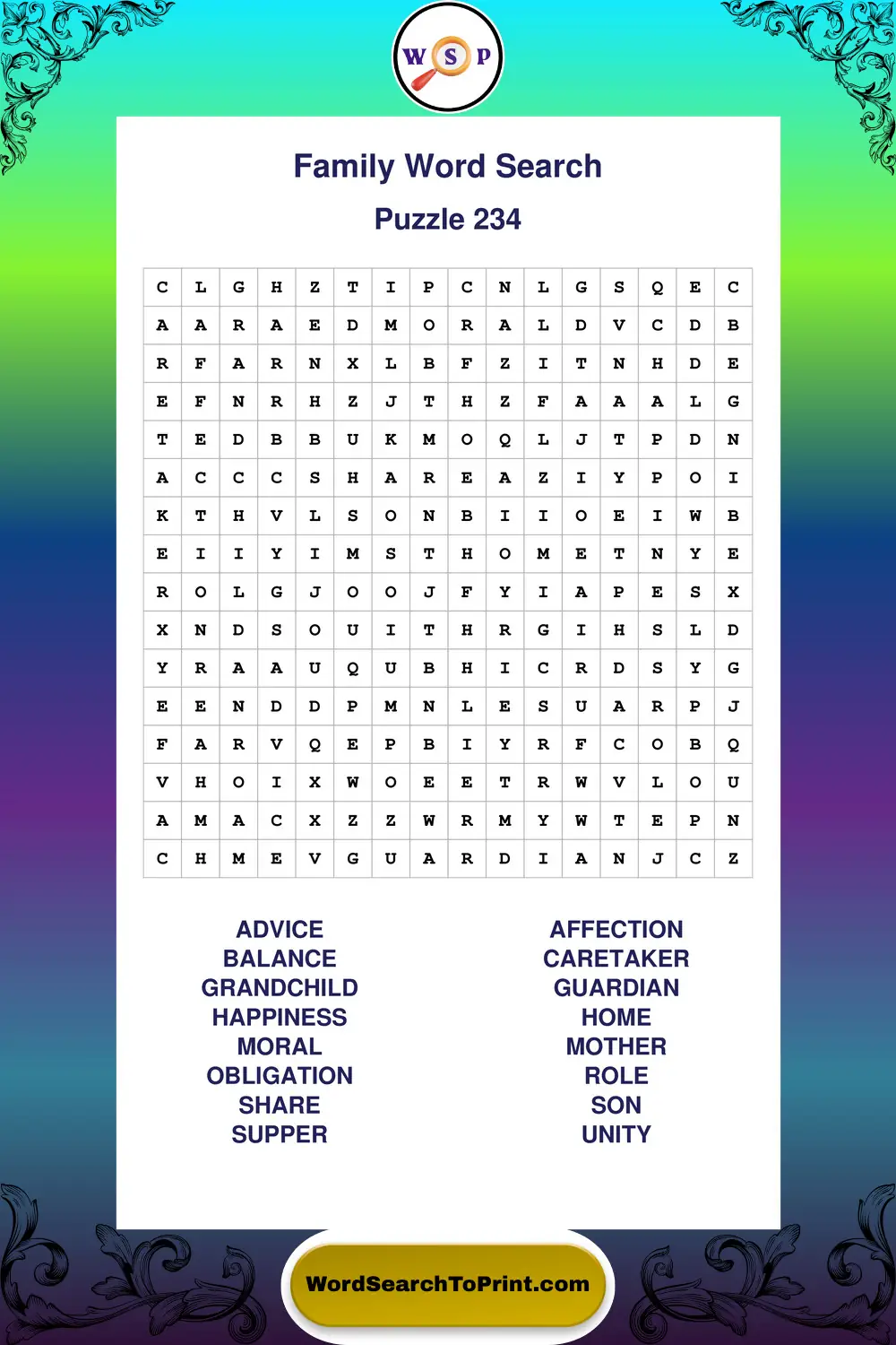 Family Word Search Puzzle 234