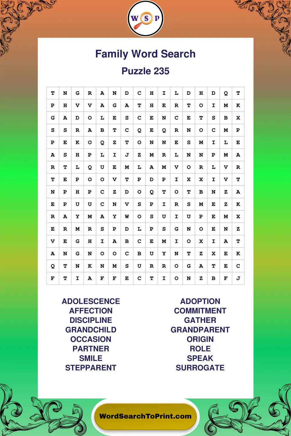 Family Word Search Puzzle 235