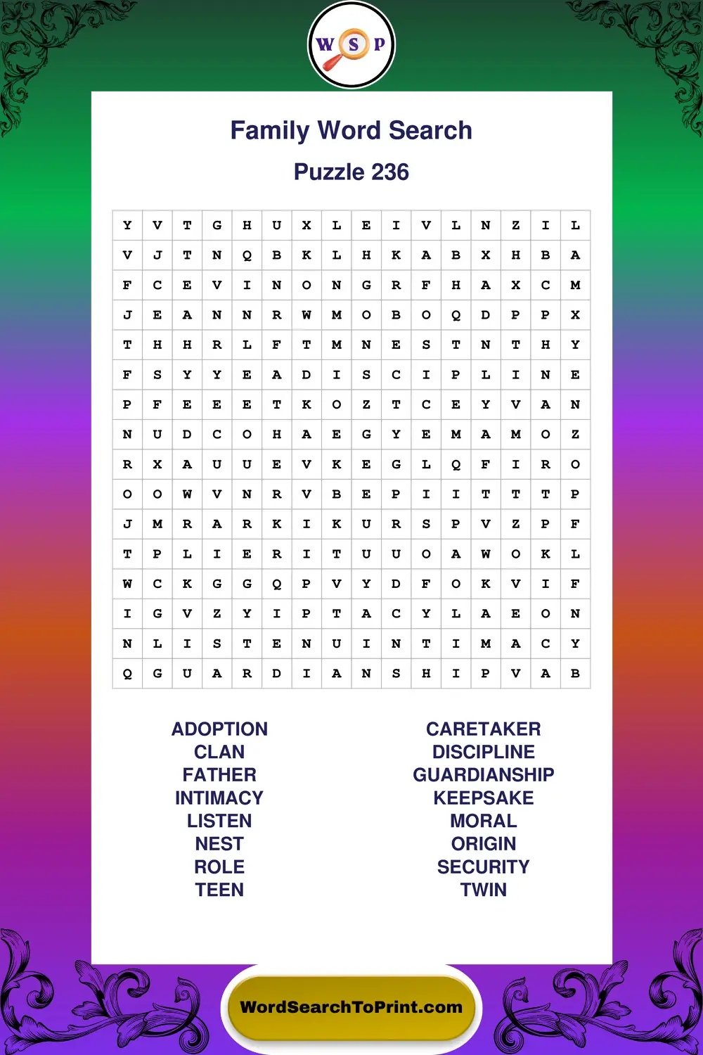 Family Word Search Puzzle 236