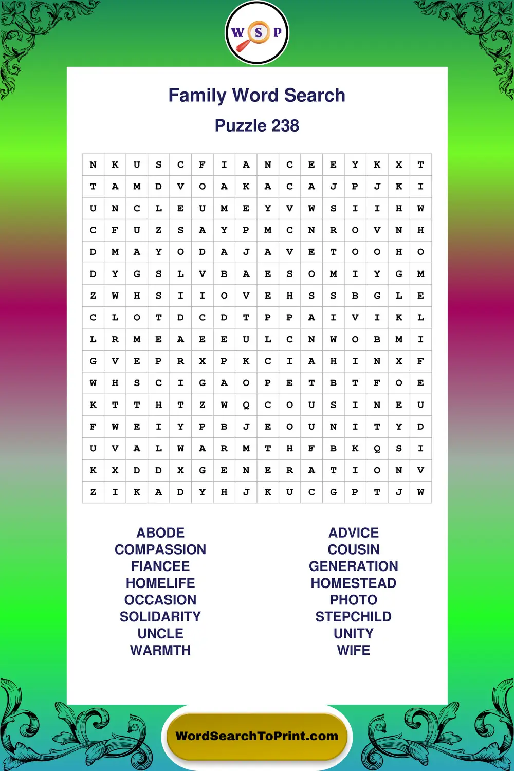 Family Word Search Puzzle 238
