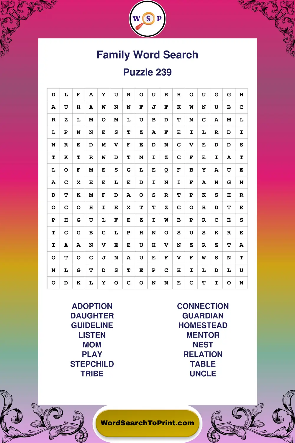 Family Word Search Puzzle 239