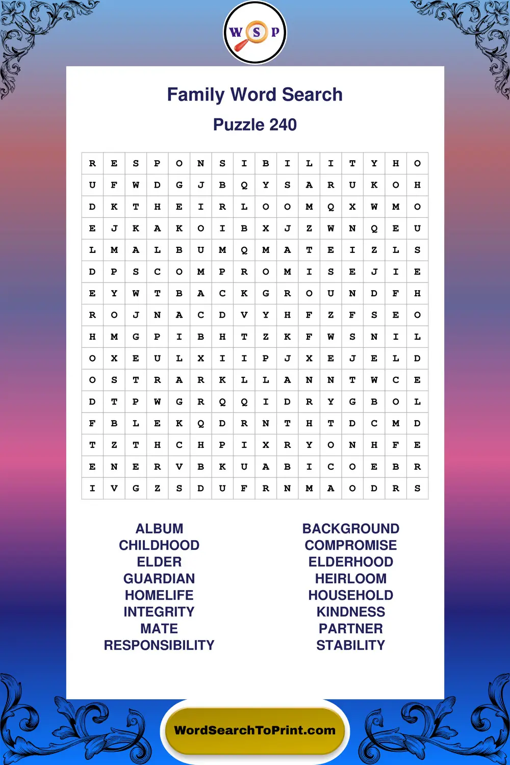 Family Word Search Puzzle 240