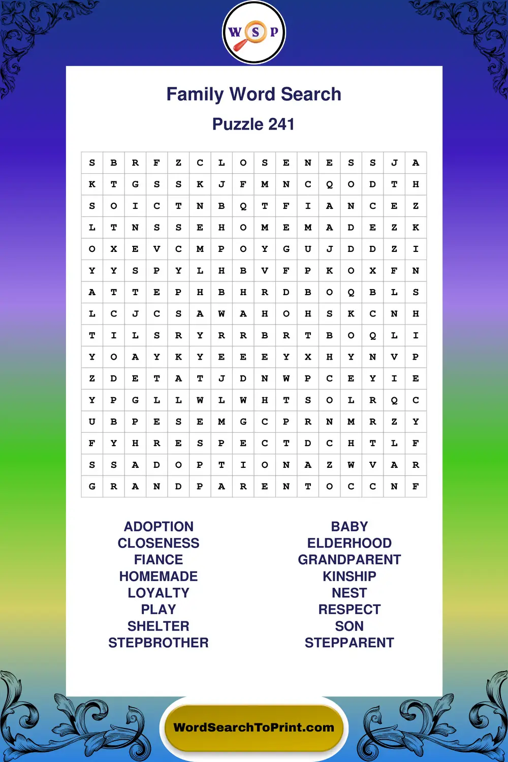 Family Word Search Puzzle 241