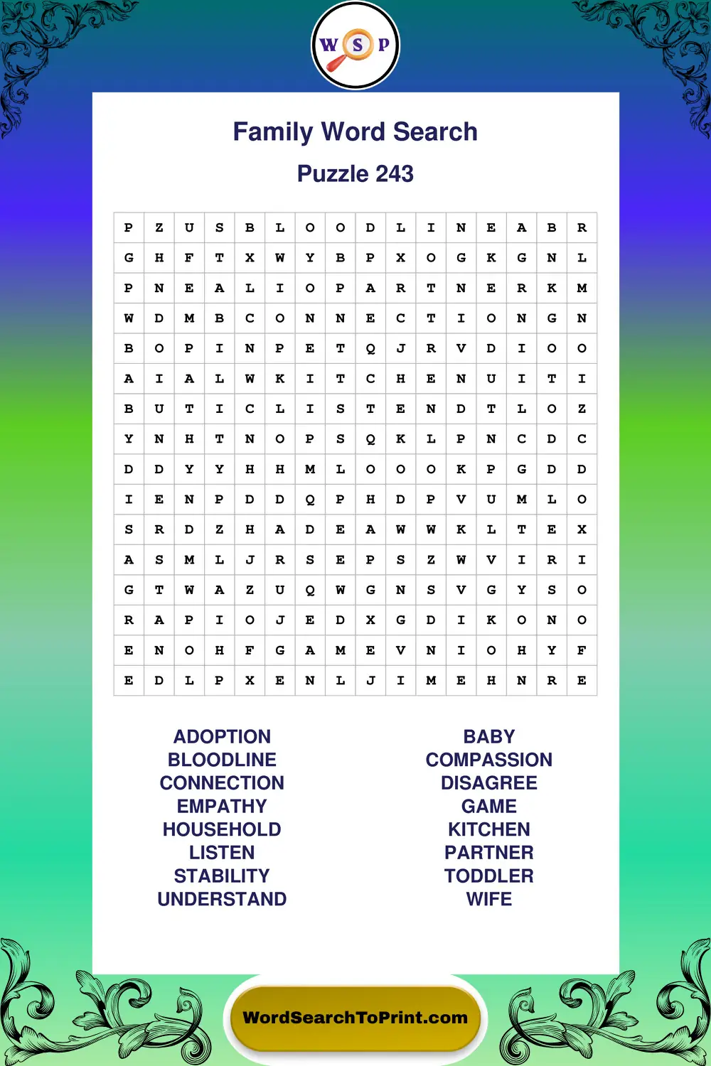 Family Word Search Puzzle 243