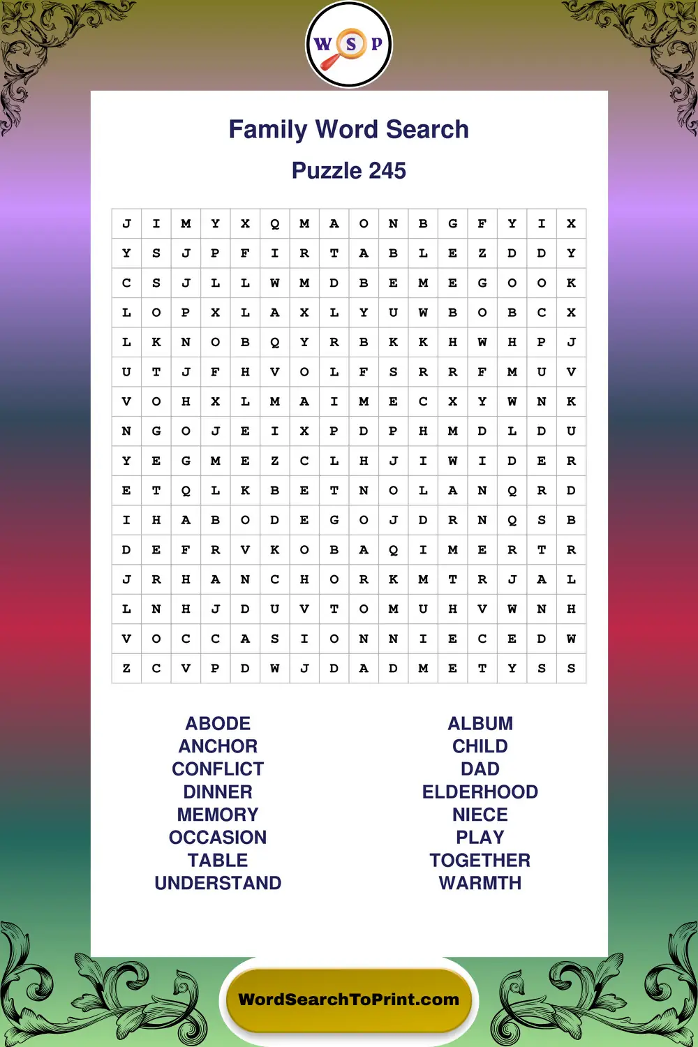 Family Word Search Puzzle 245
