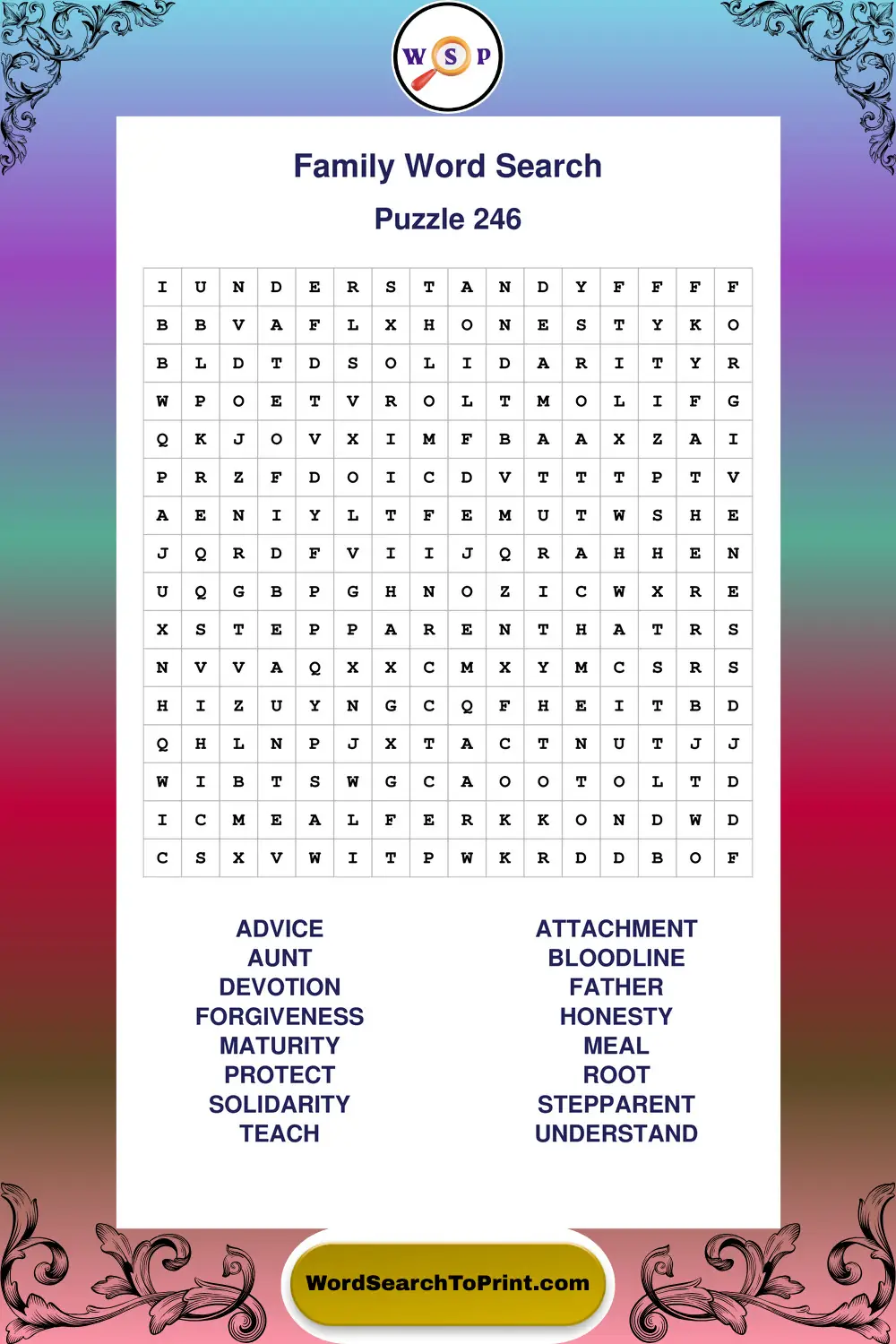Family Word Search Puzzle 246