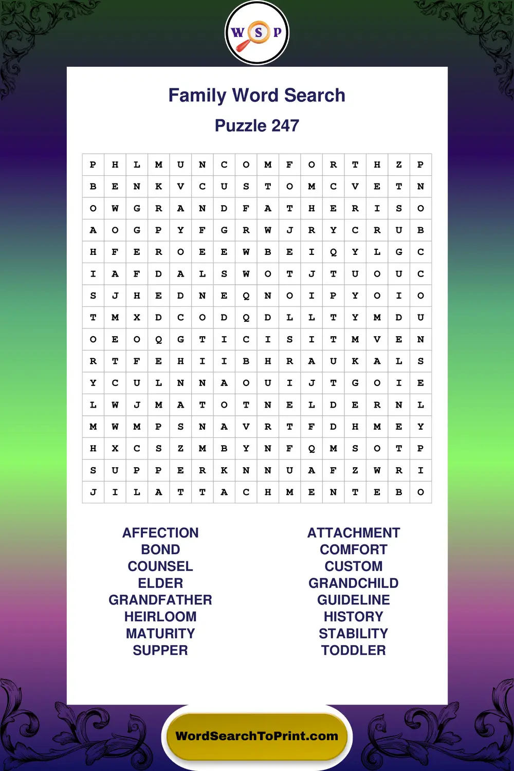 Family Word Search Puzzle 247