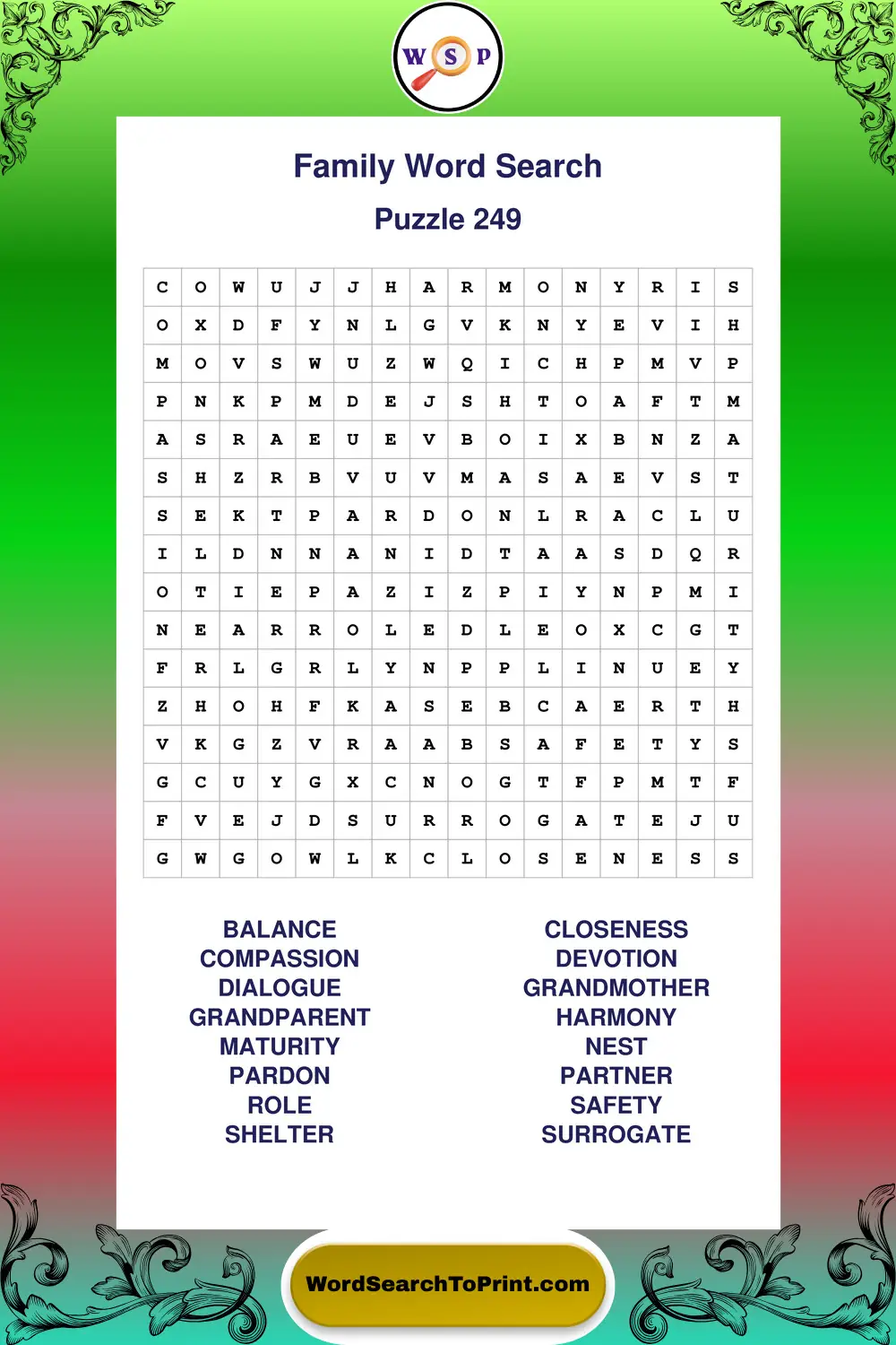 Family Word Search Puzzle 249