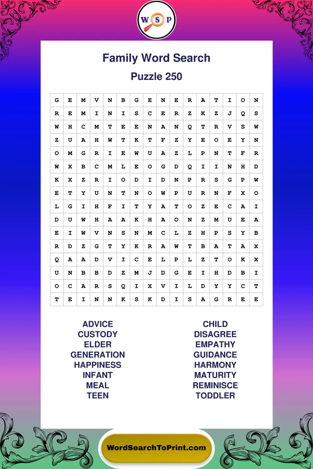 Family Word Search Puzzle 250