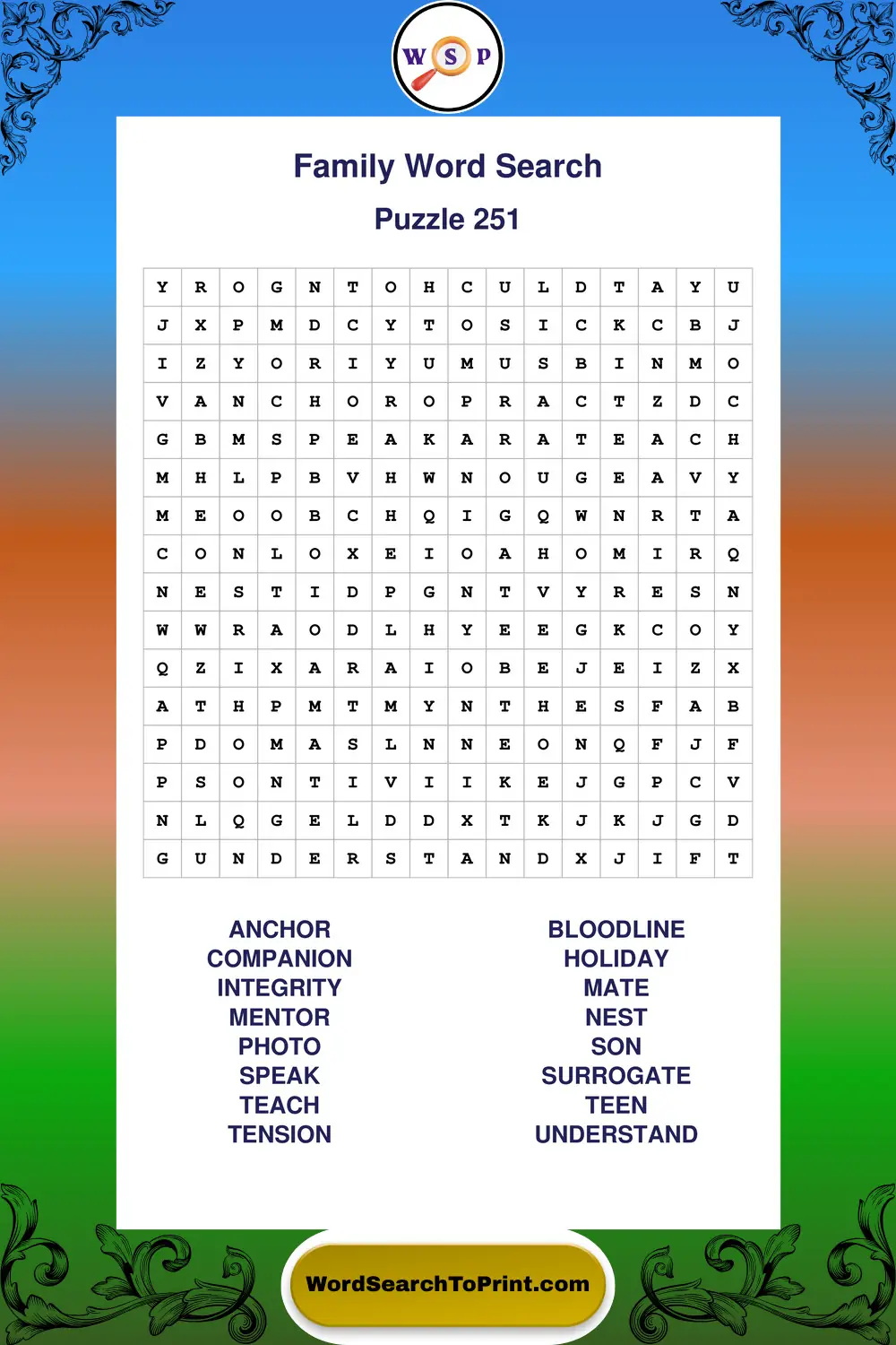 Family Word Search Puzzle 251