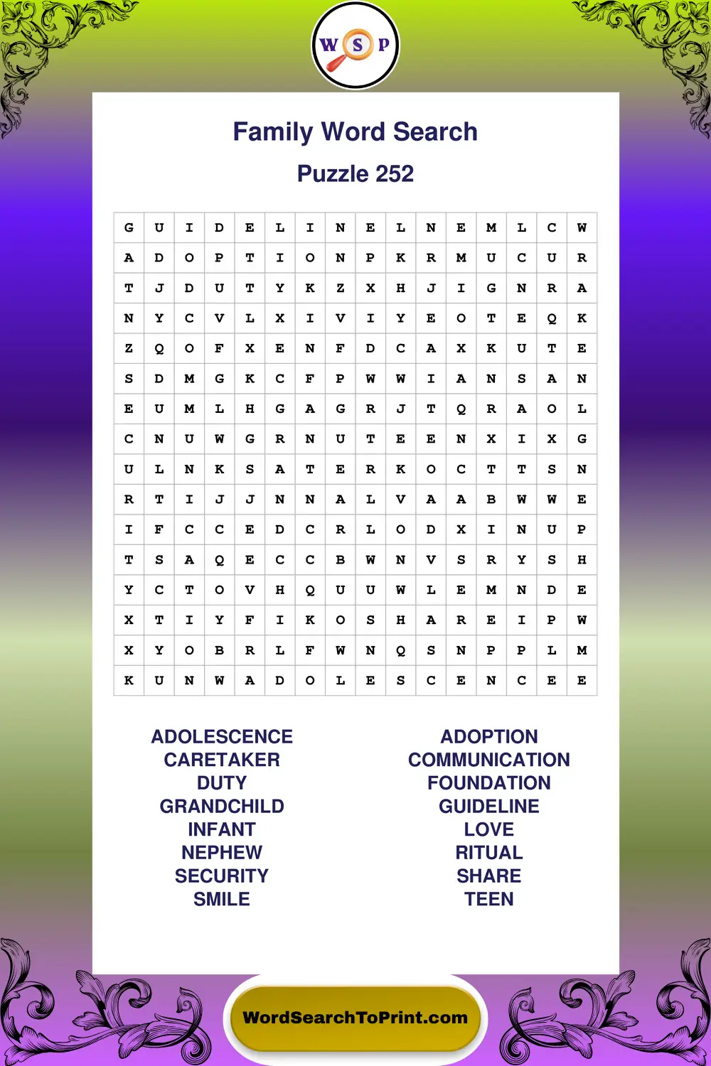 Family Word Search Puzzle 252