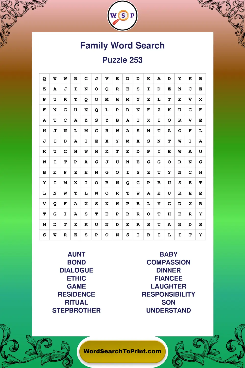 Family Word Search Puzzle 253
