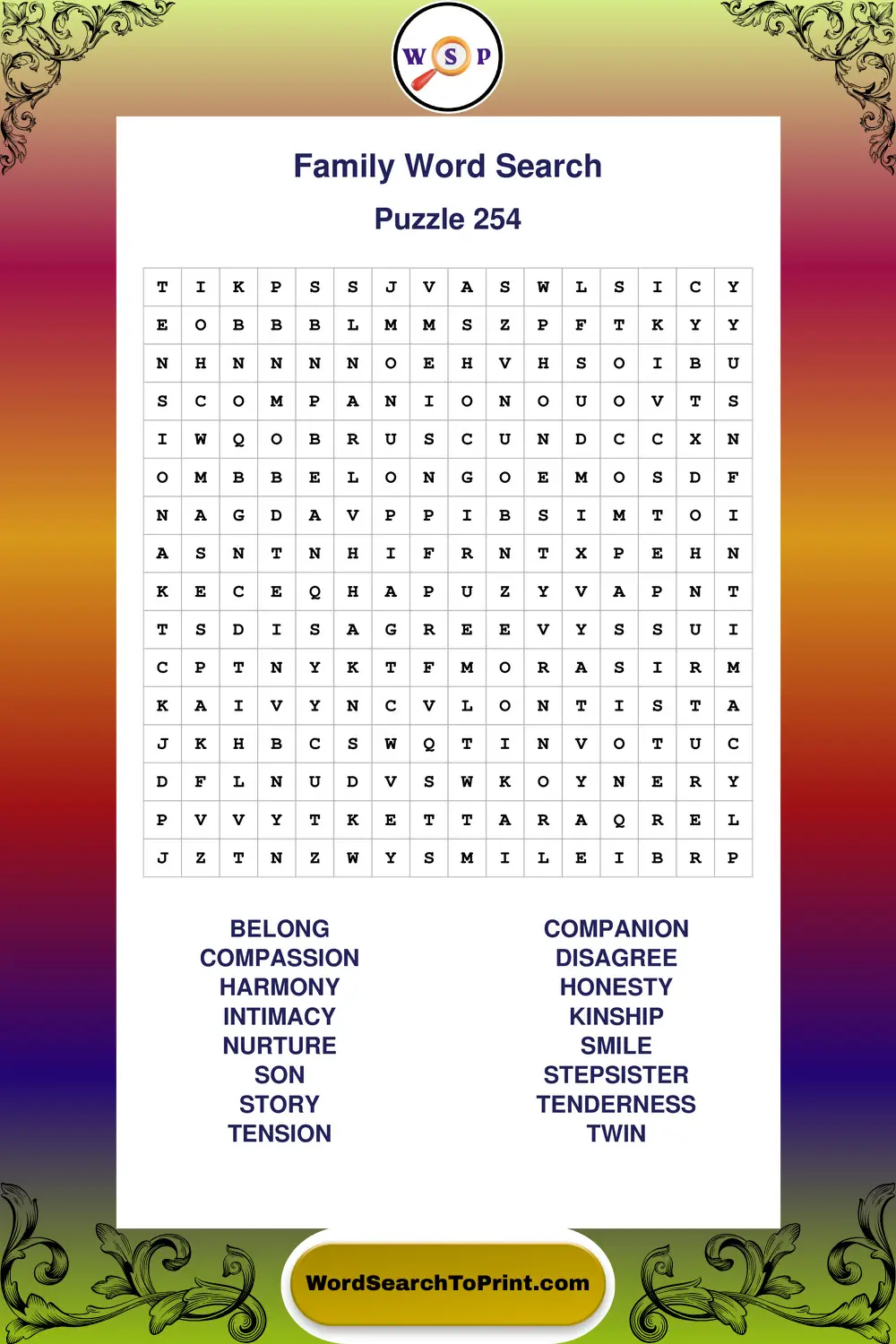 Family Word Search Puzzle 254