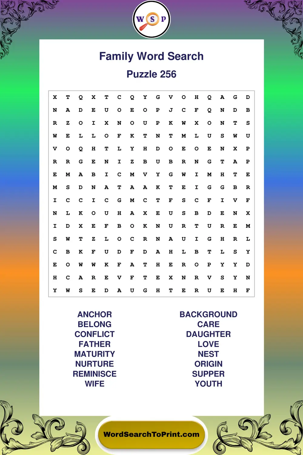 Family Word Search Puzzle 256