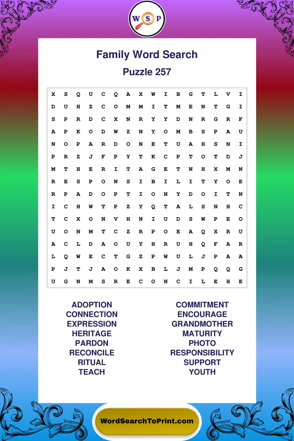 Family Word Search Puzzle 257