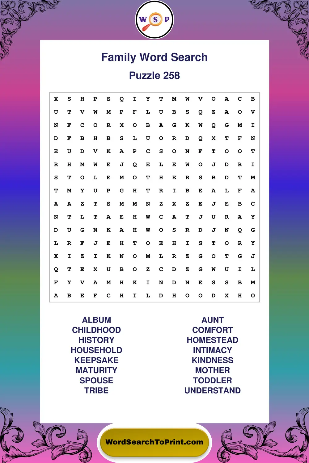 Family Word Search Puzzle 258